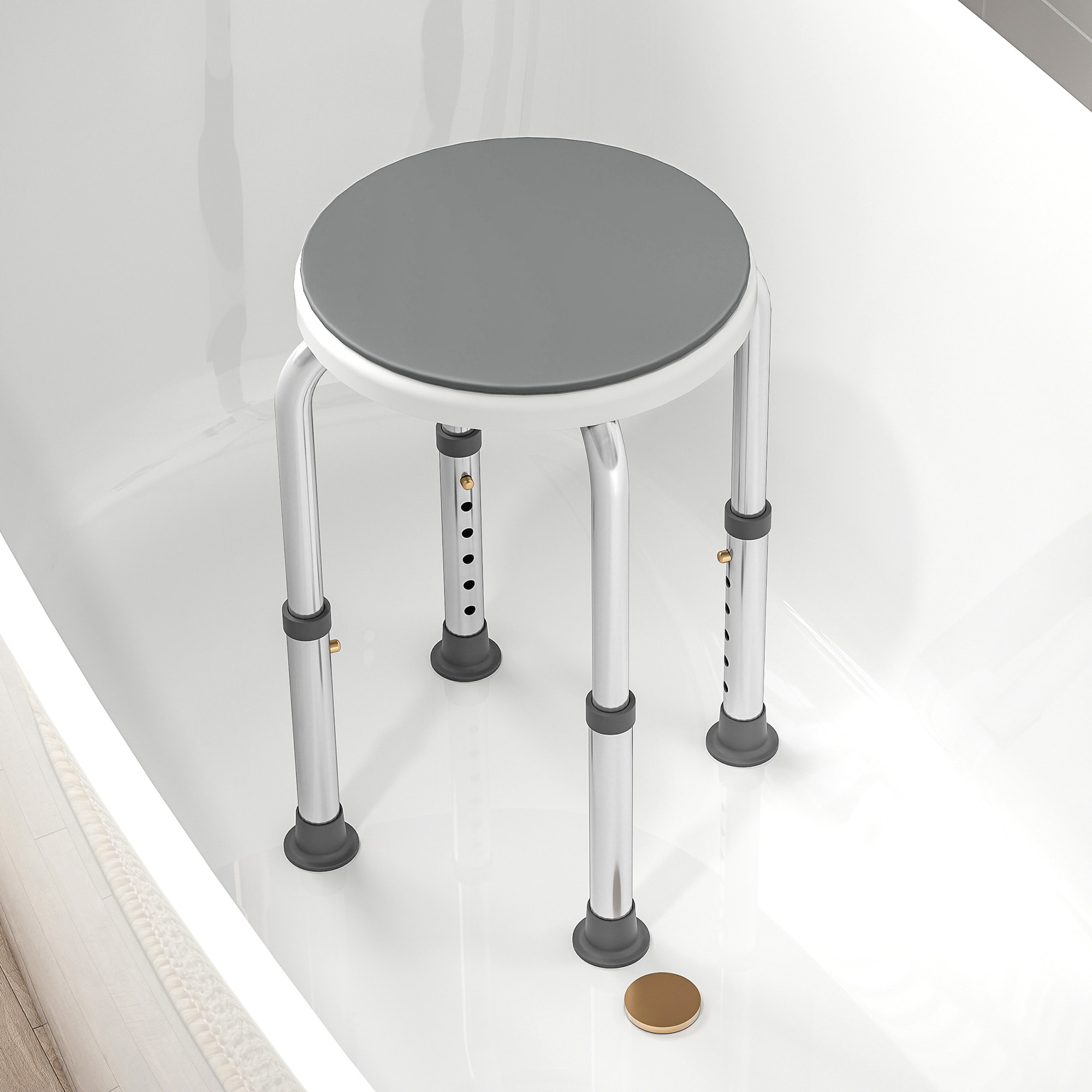 Tabouret de douche siège de douche - hauteur réglable, pivotant 360° - alu PP blanc gris