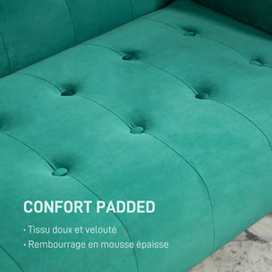 Canapé convertible 3 places design Chesterfield inclinable réglable effet capitonné velours vert turquoise