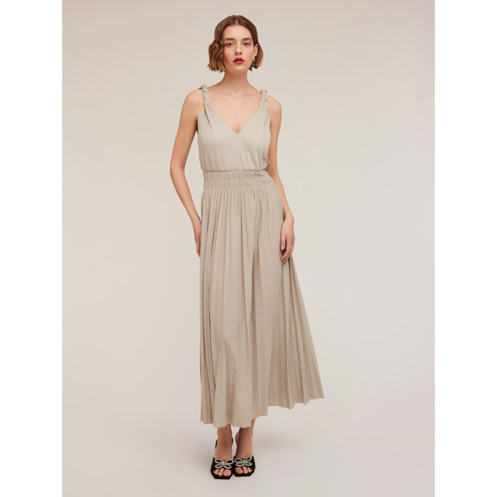 Motivi - Vestido largo plisado en tejido de punto lúrex - Gris