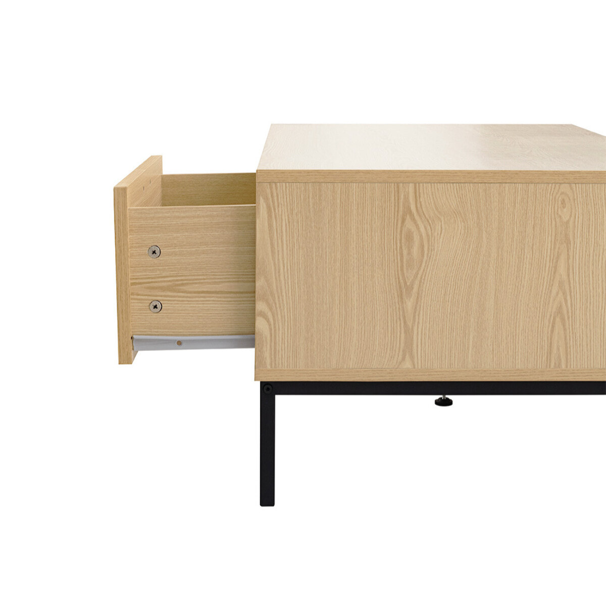 Nagato - table basse - cannage et effet bois - 1 tiroir et 1 niche - 110 cm - Bois / Noir