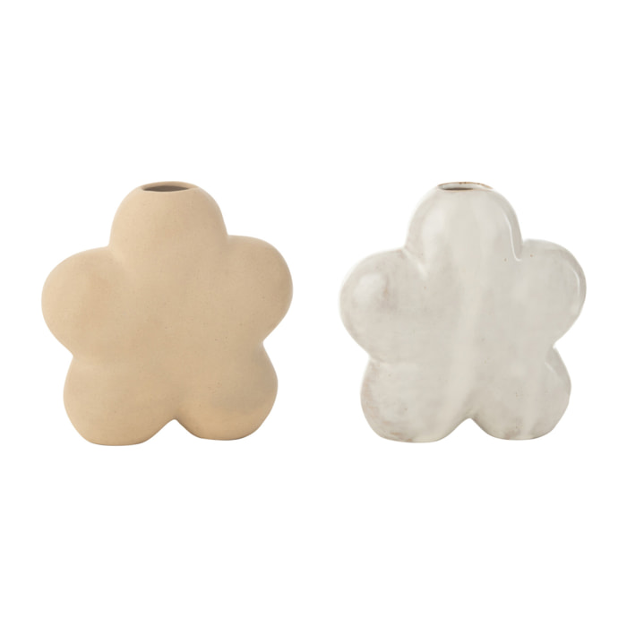 J-Line vase Fleur - porcelaine - blanc/beige - small - 2 pièces - 12.5 x 12.5 cm