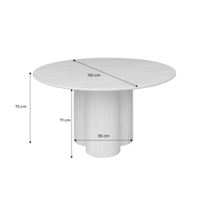 Table à manger ronde bois d'hévéa et placage chêne noyer 4 places 130cm - Leonore