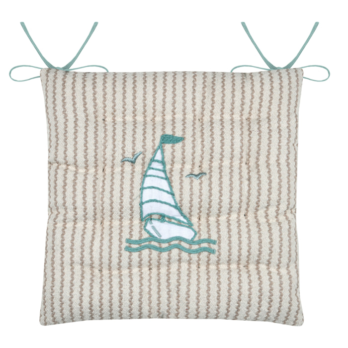 Galette de chaise polycoton matelassée marin - Naturel