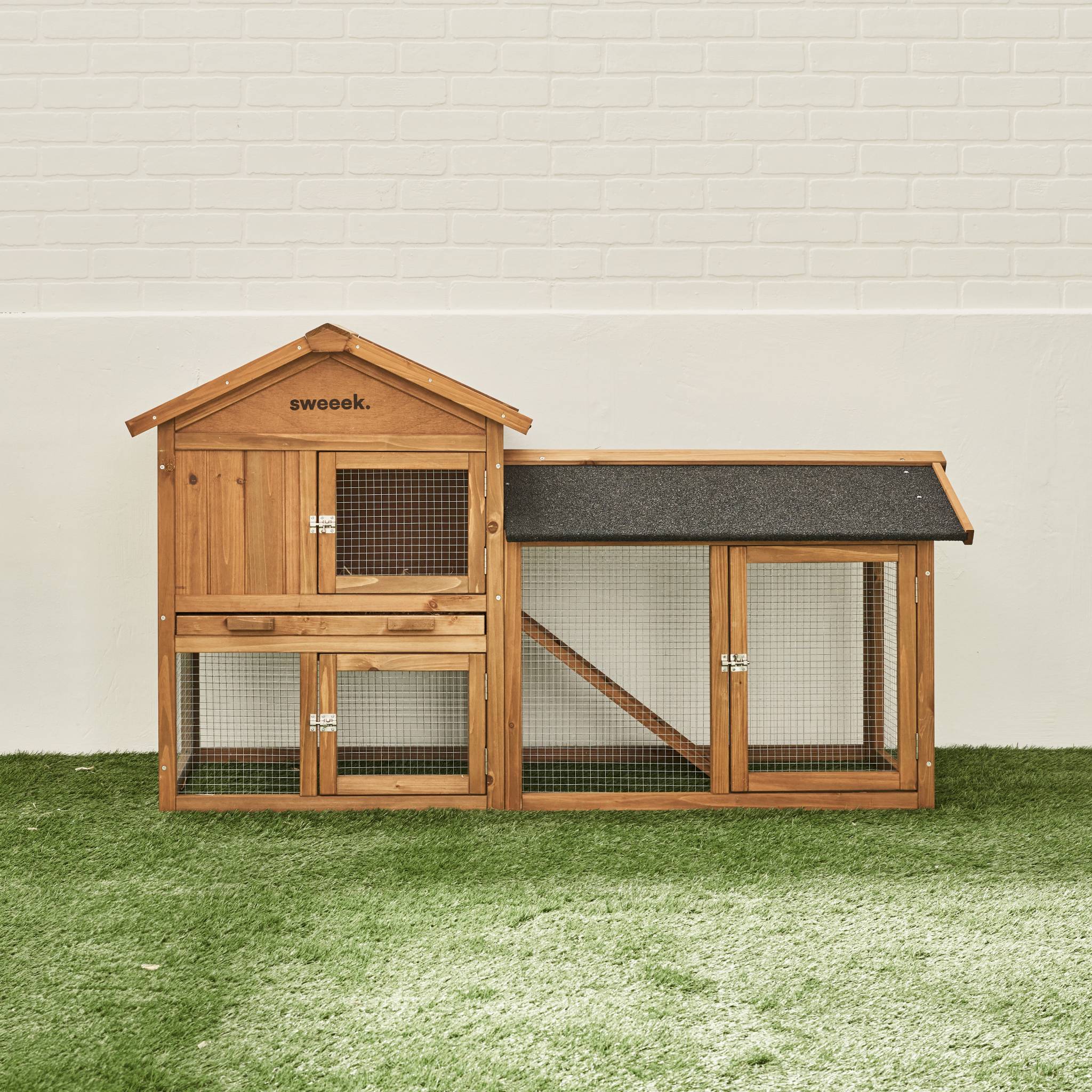 Clapier en bois Hotot pour lapin et autres rongeurs. 4 lapins. cage à lapin avec enclos. espace intérieur et extérieur. poulailler