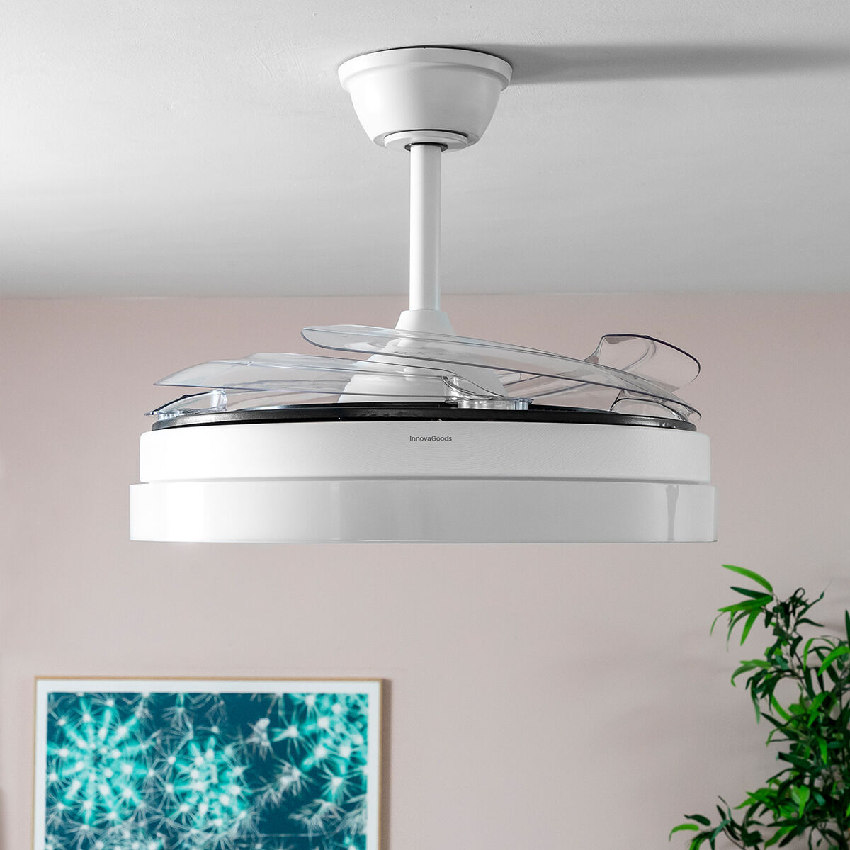 Ventilador de Techo con Luz LED y 4 Aspas Retráctiles Keteez InnovaGoods Blanco 72 W Ø49-104 cm