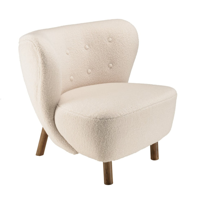 GASTON - Fauteuil en tissu bouclette écru, dossier capitonné arrondi