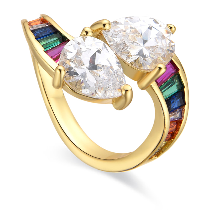 Anillo con Circonita Brillante acabado oro 18k