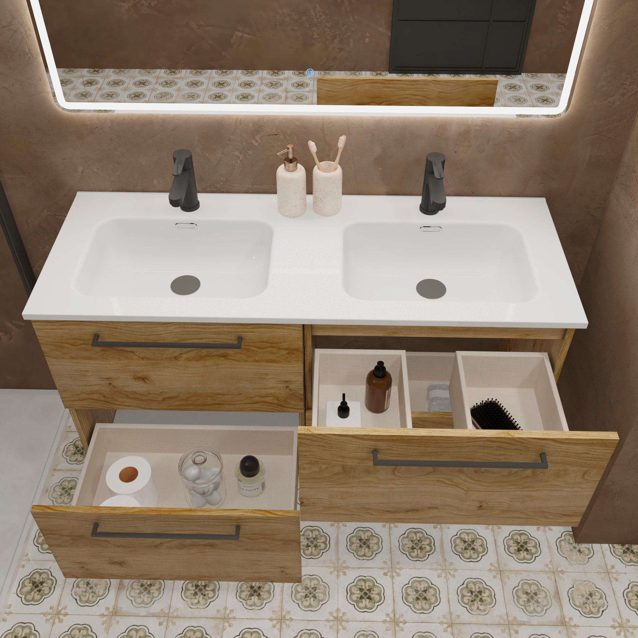 Conjunto de Baño Vex | 140 cm Teka | Cuatro Cajones | Lavabo Encastrado | No incluye Espejo | Mueble Montado | Alday