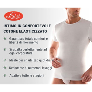 2 T-Shirt da Uomo in Cotone Elasticizzato Liabel Art. 3858-53 Scollo a V Bianco