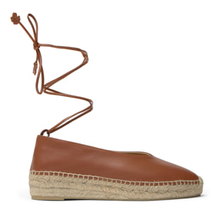 Alpargatas planas de mujer Gea en cuero y cierre de cintas
