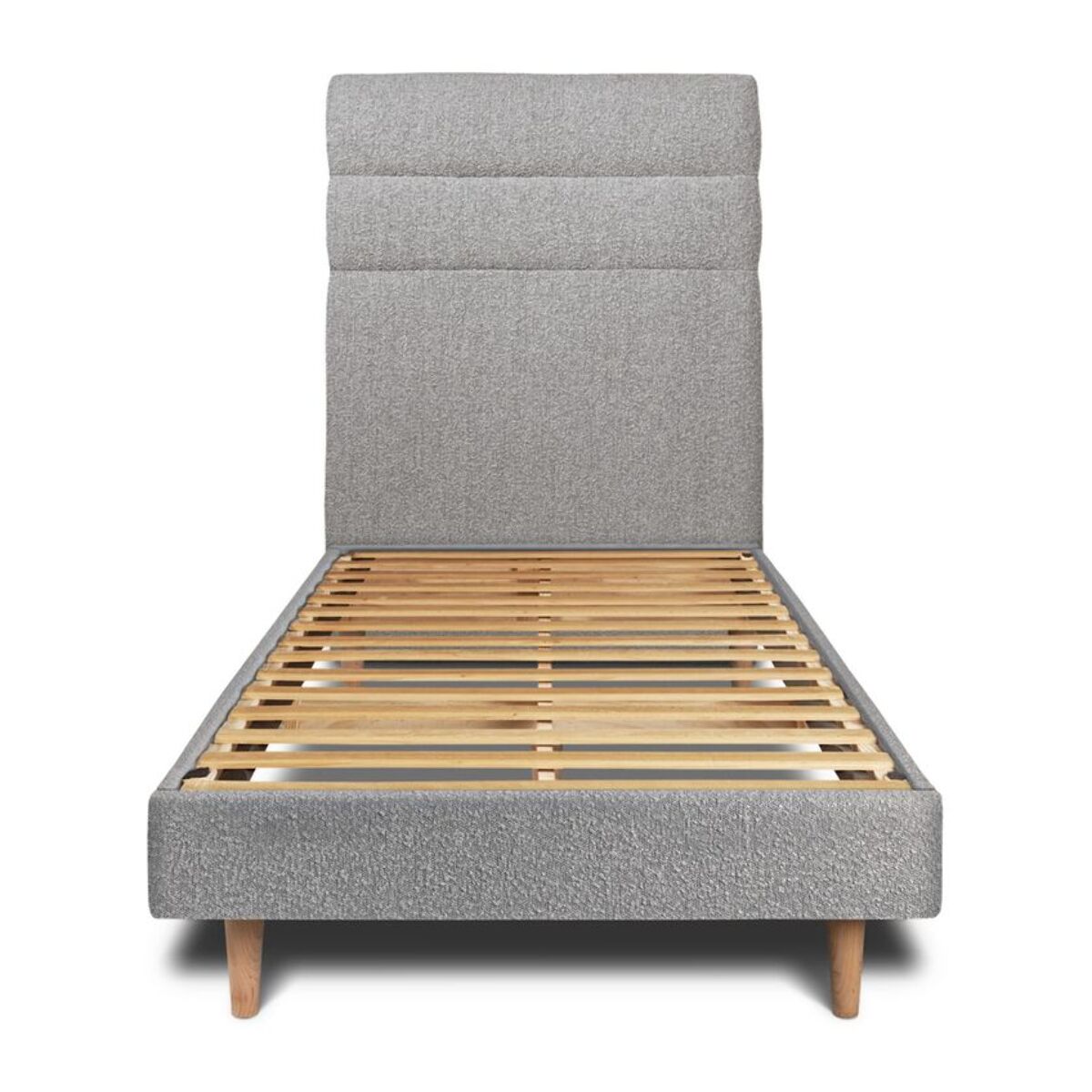 Lit avec tête de lit bandes horizontales bouclette et sommier kit Ep14