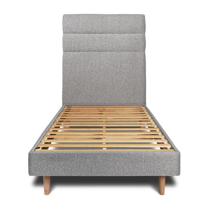 Lit avec tête de lit bandes horizontales bouclette et sommier kit Ep14