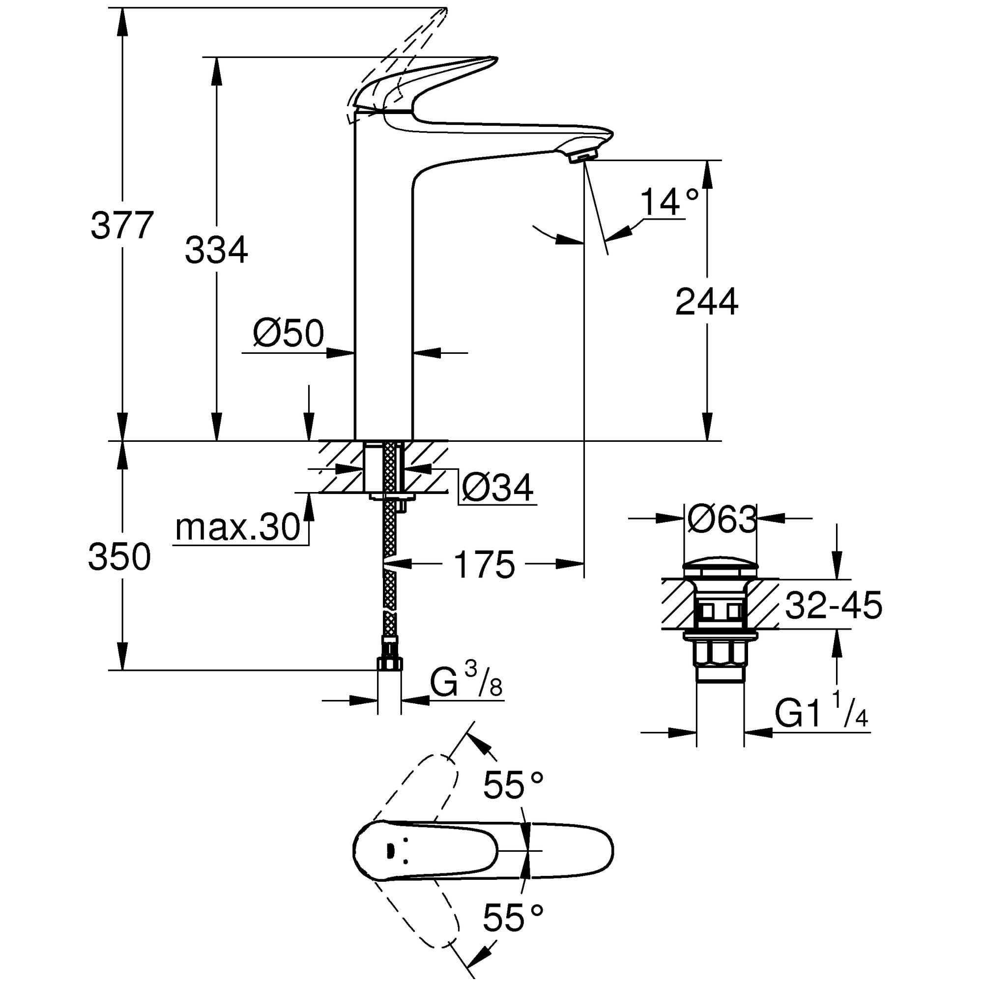 GROHE Wave Mitigeur monocommande Lavabo Taille XL Chromé 23585001