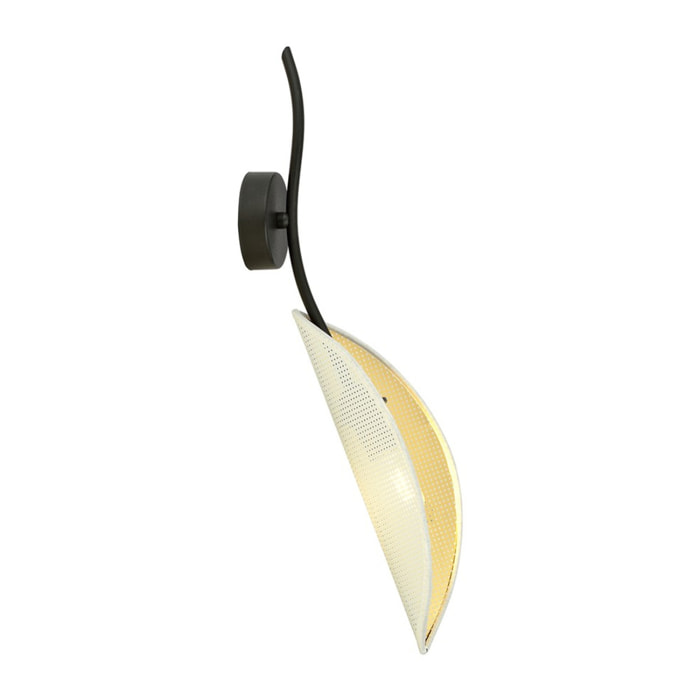 Lampada a parete Lotus in acciaio nero opaco e tessuto a foglia