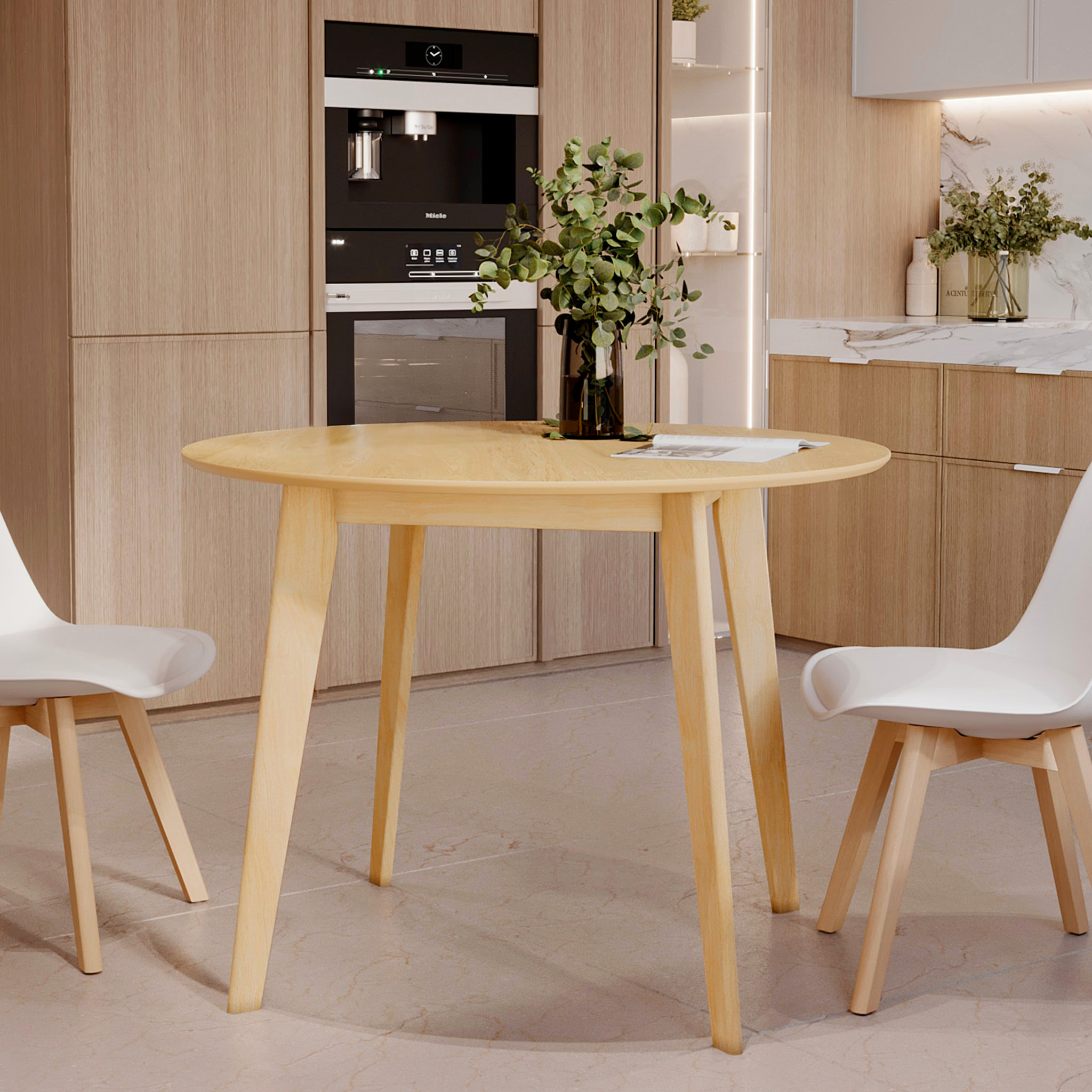 Table ronde 4 personnes en bois clair D100 cm - Réno