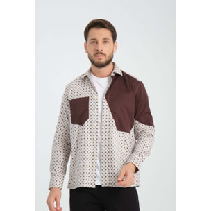 Camici Uomo Kent Popeline Fantasia Beige e Marrone