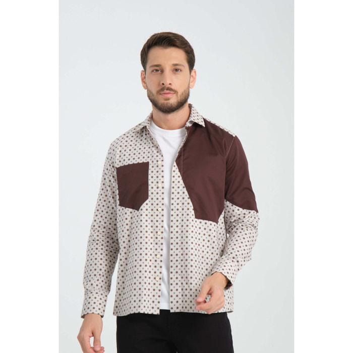 Camici Uomo Kent Popeline Fantasia Beige e Marrone