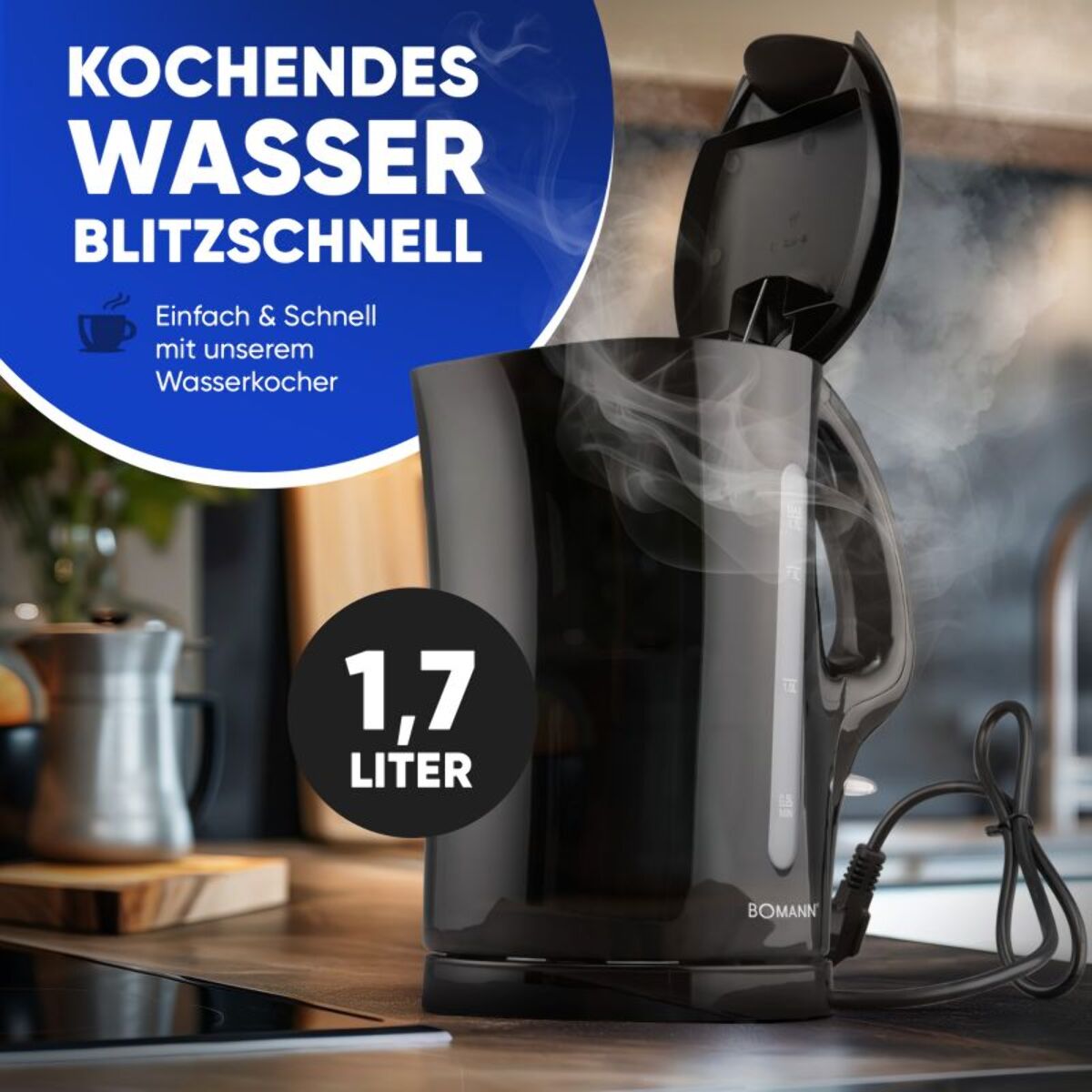 Bouilloire 1,7L 2200W Noir Bomann WK6079CB-Noir