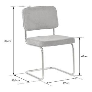 Lot de 2 chaises cantilever en velours côtelé vert kaki MARIA