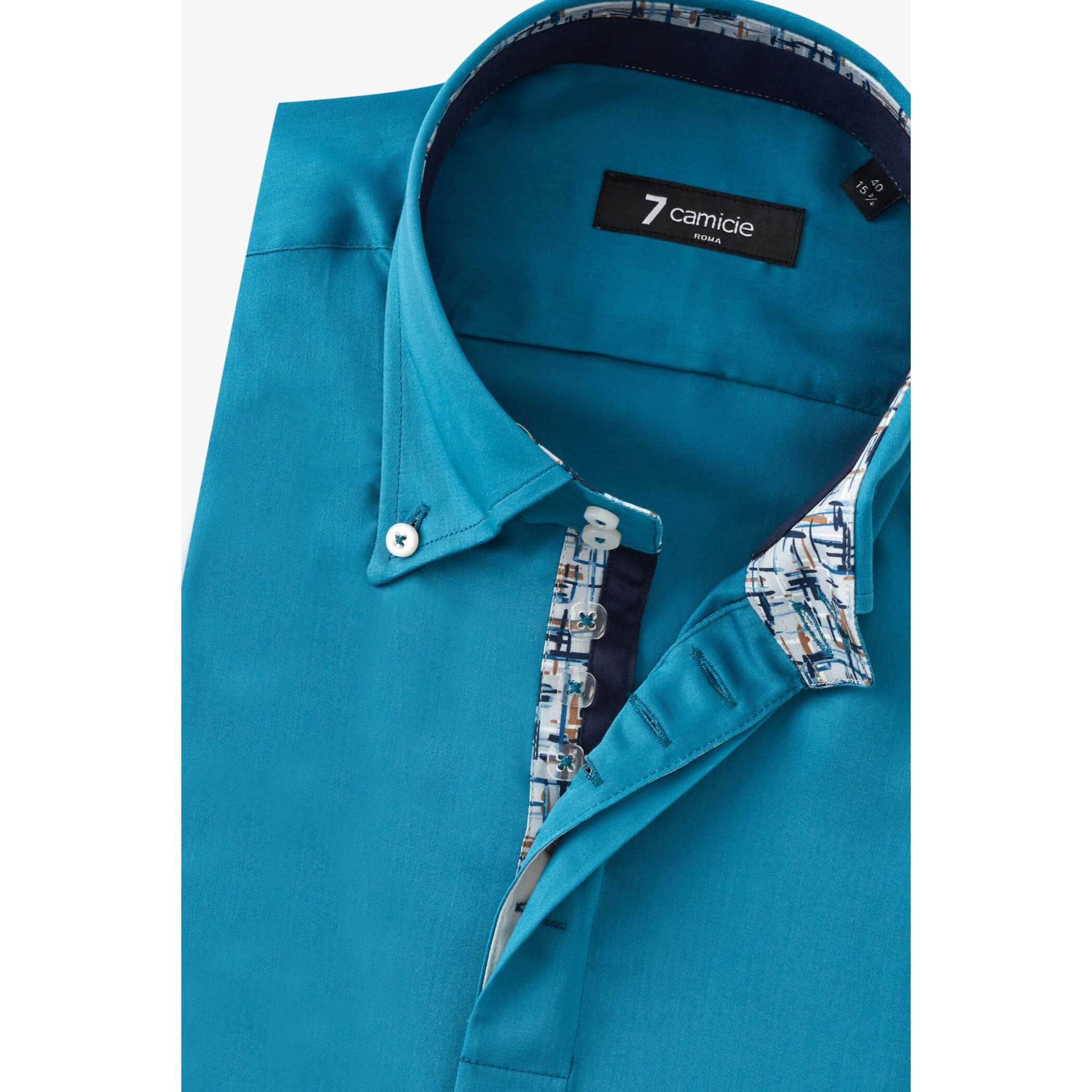 Camicia Uomo 2 Bottoni Button Down Slim Satin Unito Verde Ottanio