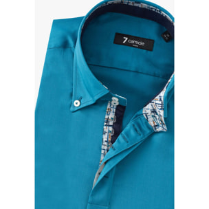 Camicia Uomo 2 Bottoni Button Down Slim Satin Unito Verde Ottanio