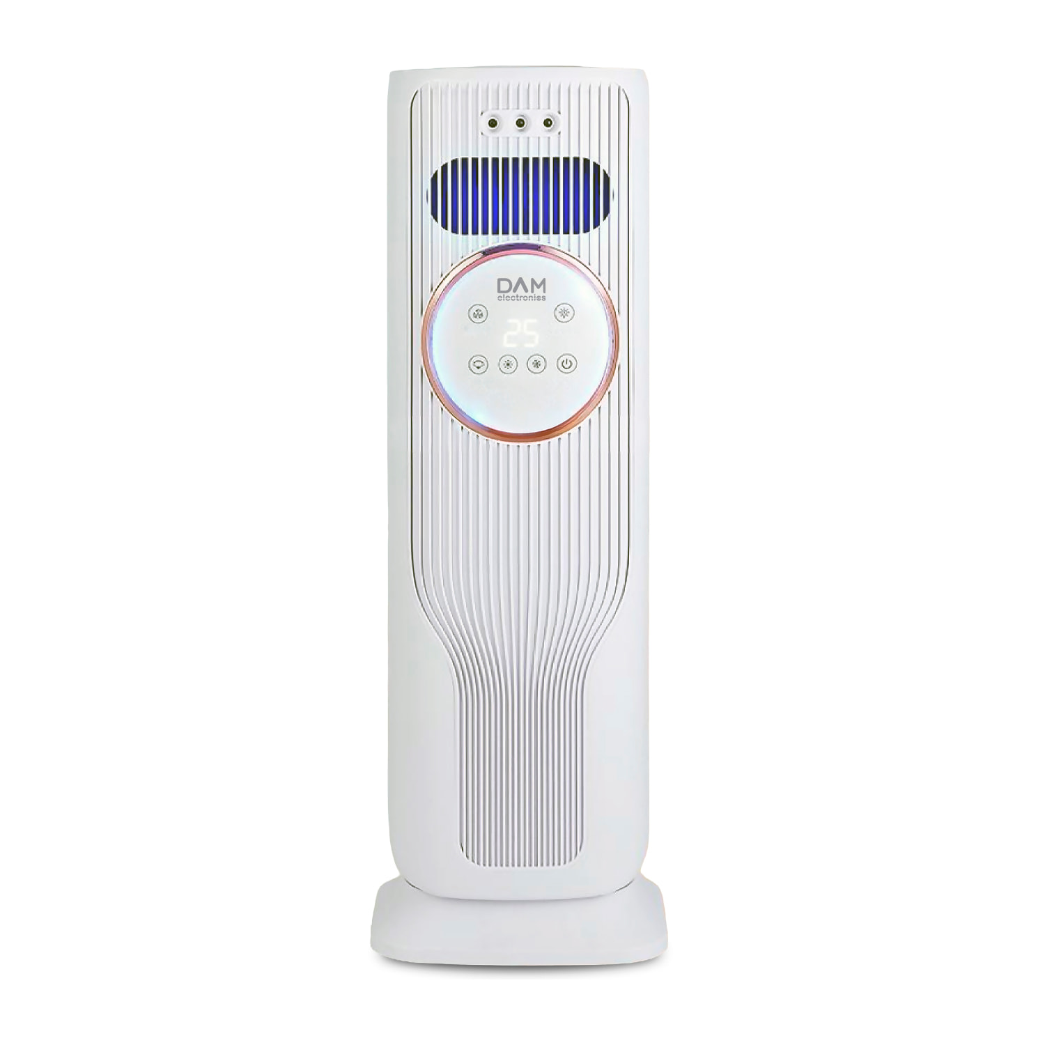 Climatizador multifunción sin aspas Q8, con calefacción y refrigeración. Con tanque de agua de 1,2L, pantalla táctil, luz esterilizadora y mando de control remoto.