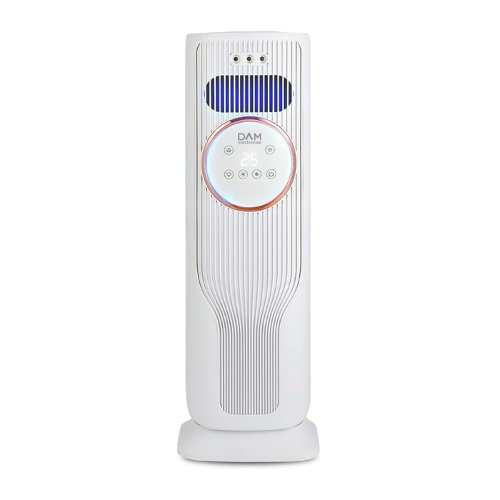Climatizador multifunción sin aspas Q8, con calefacción y refrigeración. Con tanque de agua de 1,2L, pantalla táctil, luz esterilizadora y mando de control remoto.
