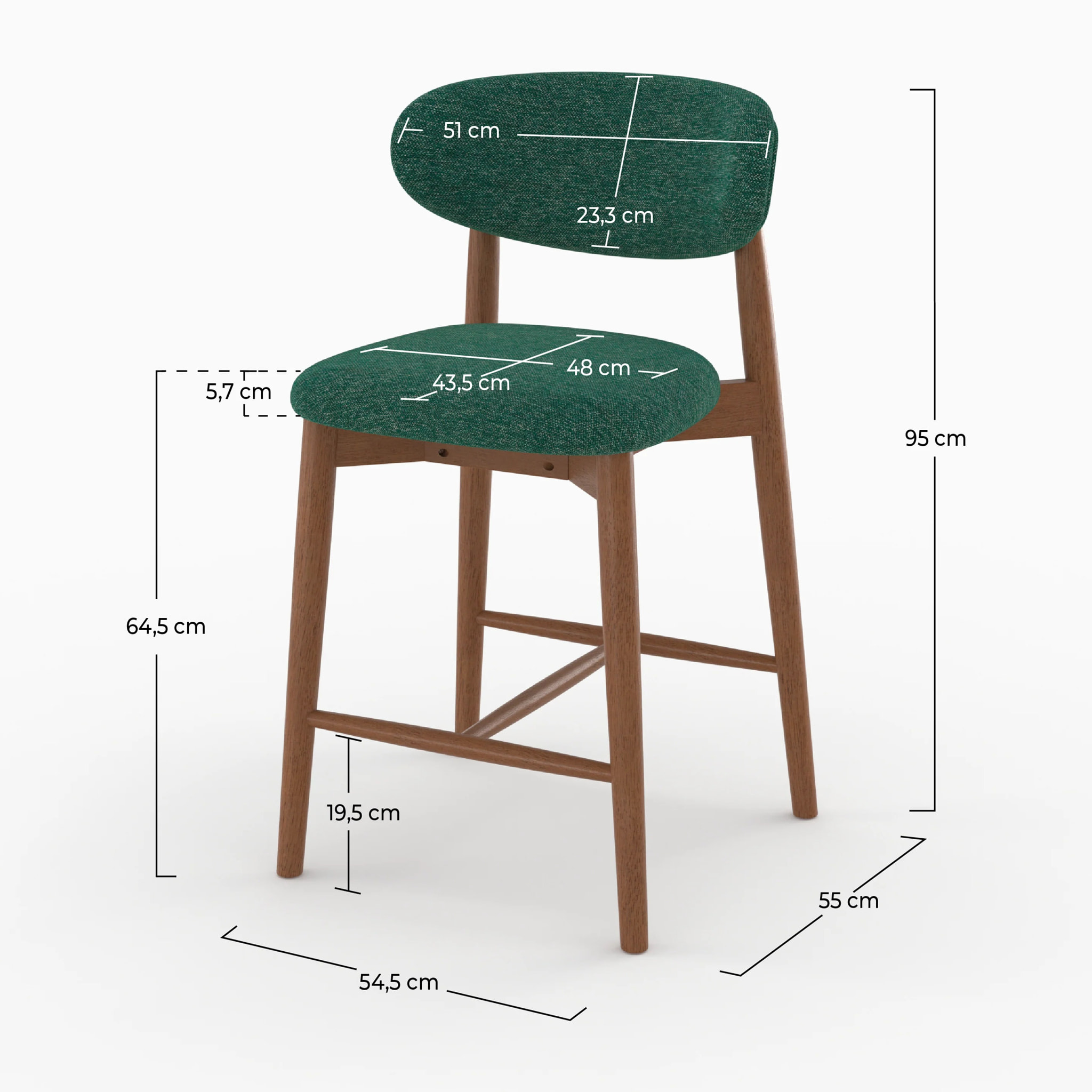 Lot de 2 chaises pour ilot central 64,5 cm en tissu vert sapin - Yuna