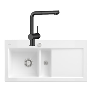 Evier Subway Pure 60 1 bac et demi égouttoir à droite vidage auto + Robinet Steel Shower Anthracite