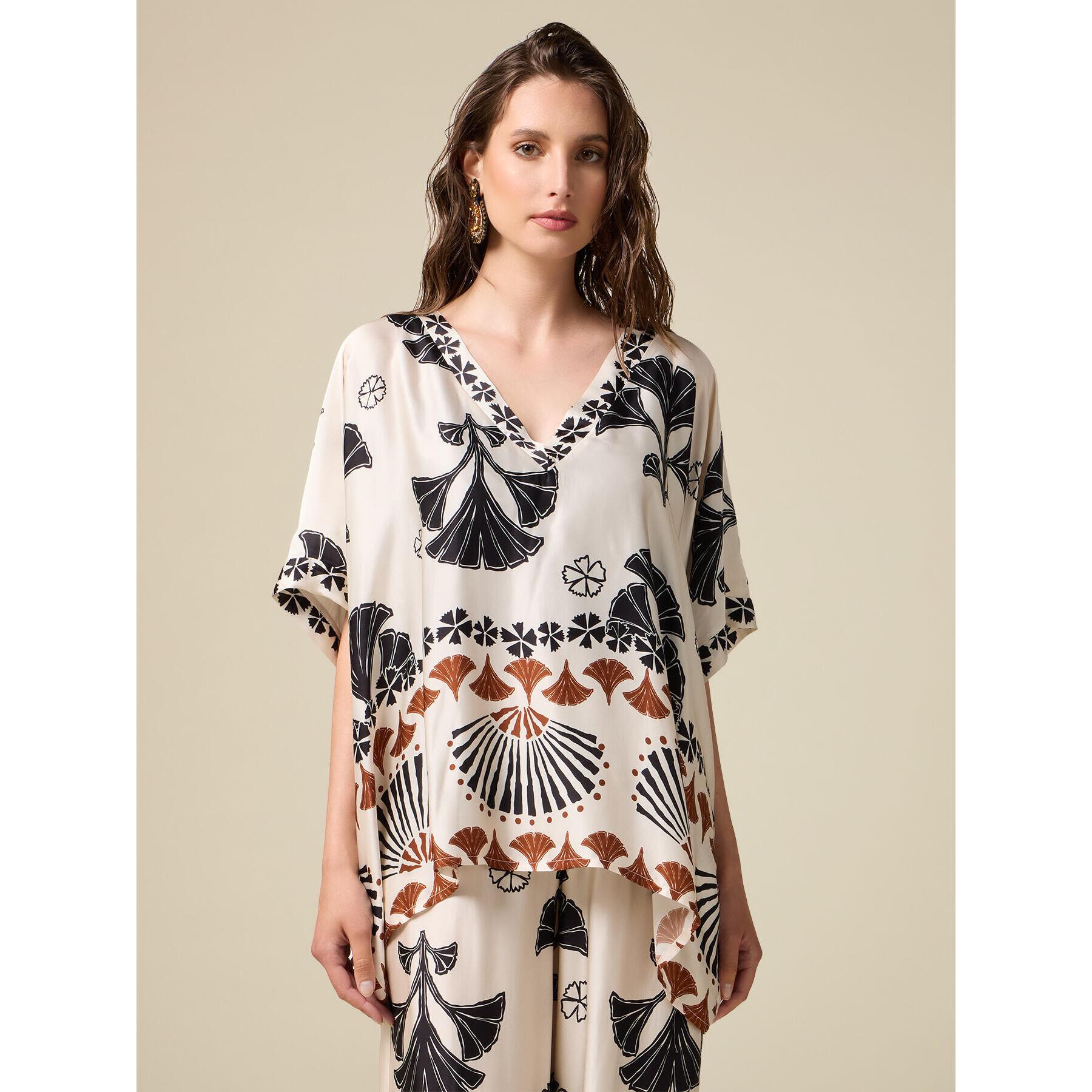 Oltre - Blusa kimono de raso estampada - Blanco