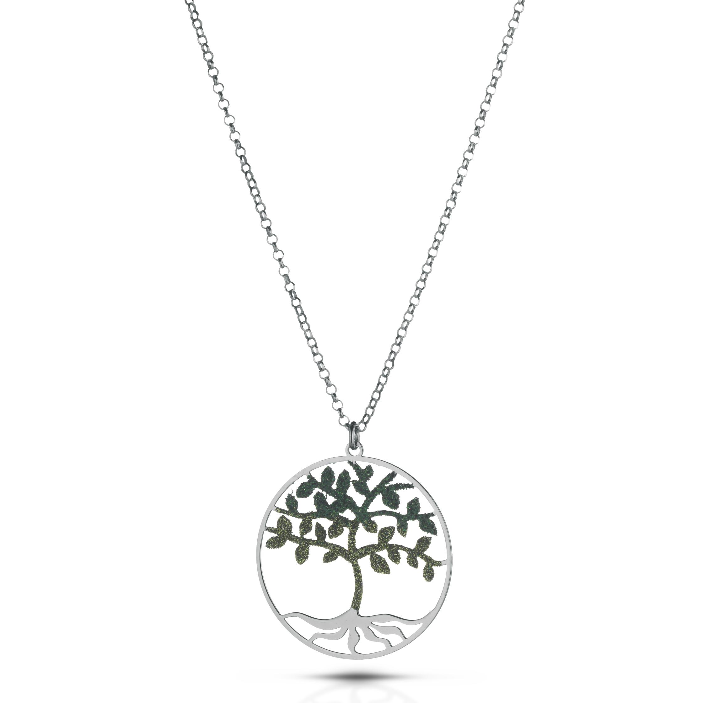 Collana Hiriwa 925 Albero Della Vita Glitter Verde Argento