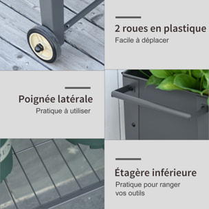 Jardinière sur pieds potager dim. 104L x 39l x 80H cm étagère 2 roues + insert d'irrigation métal gris