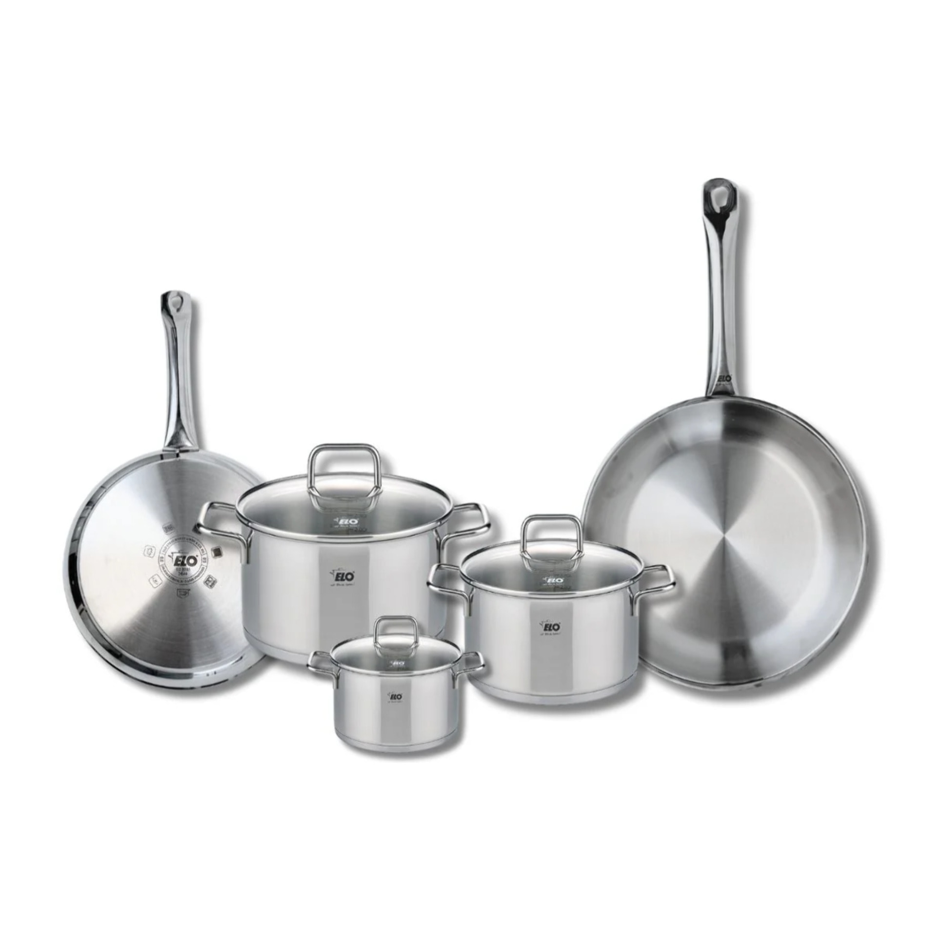Set de 2 Poêles de cuisson 24 et 28 cm et 3 faitouts 12, 16 et 20 cm Elo Profi Citrin