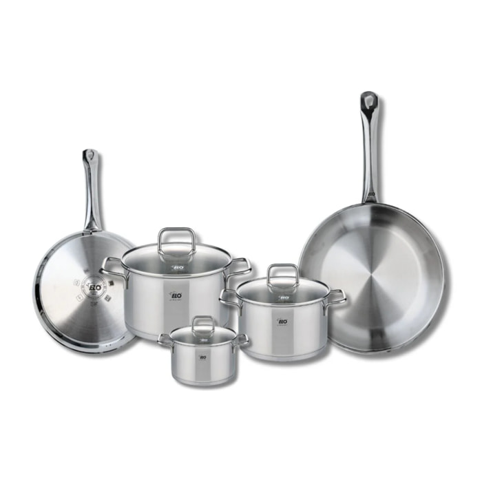 Set de 2 Poêles de cuisson 24 et 28 cm et 3 faitouts 12, 16 et 20 cm Elo Profi Citrin