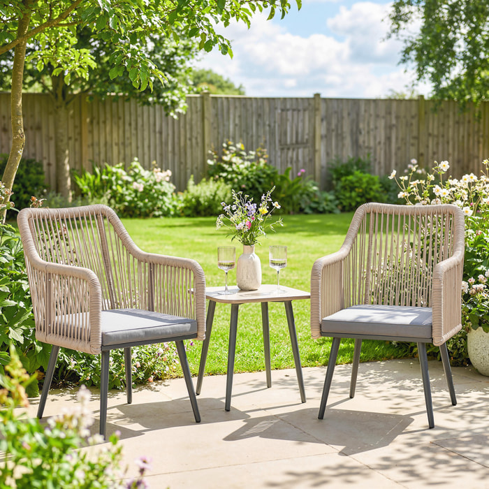 Juego de 2 Sillas de Jardín Exterior de Ratán, Sillas Terraza Exterior con Cojines, Reposabrazos y Marco de Acero, Resistente a la Intemperie, para Balcón, Terraza, 54x65x80 cm, Gris Claro