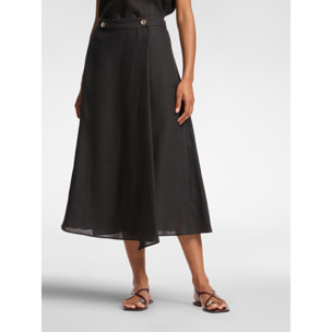 Elena Mirò - Falda midi de lino - Negro