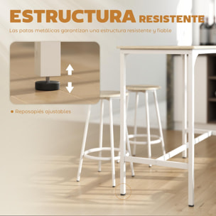 Conjunto Mesa Alta de Cocina con 4 Taburetes, Mesa de Bar Alta, Ahorro de Espacio, para Pisos Pequeños, Comedor, Balcón o Isla Cocina 110x50x89,5 cm, Natural y Blanco