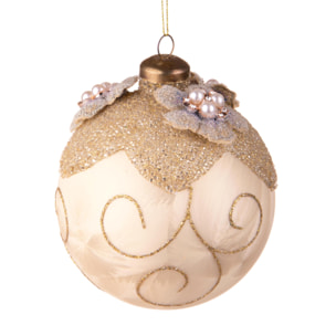 Sfera con Fiori intarsi e Perle - Pezzi 4 - Colore Champagne - 10x10Hx10cm - Bianchi Dino