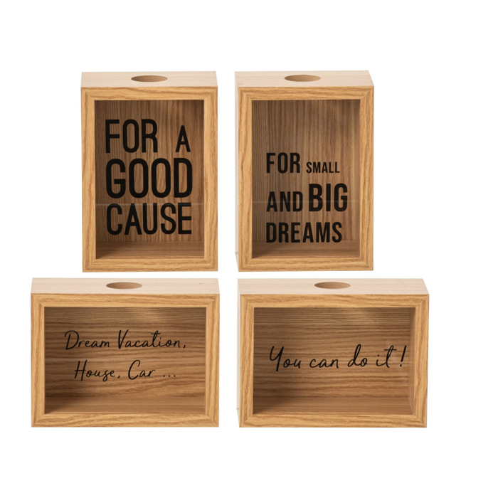 J-Line tirelires - MDF - naturel/noir - assortiment de 4