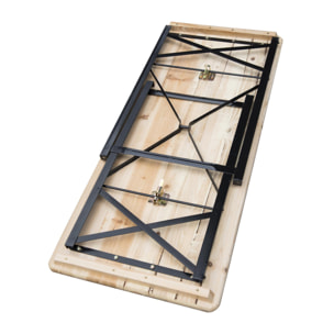Table de camping pique-nique pliable portable + 2 bancs pliables métal époxy noir bois massif sapin