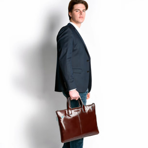 Piquadro Borsa sottile porta pc e porta iPad® in pelle con protezione antiurto, espandibile