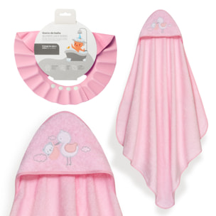 Capa Baño 1X1 Mod Cigueña Oso+Gorro Rosa