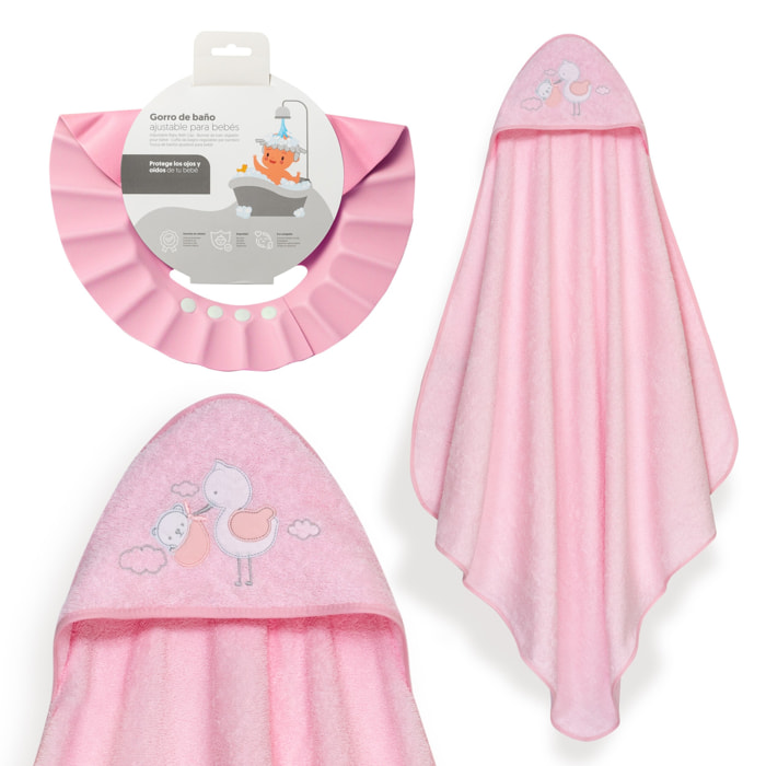 Capa Baño 1X1 Mod Cigueña Oso+Gorro Rosa