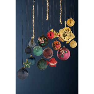 J-Line boule De Noël Goutte Plumes De Paon - verre - transparent - small - boîte de 6