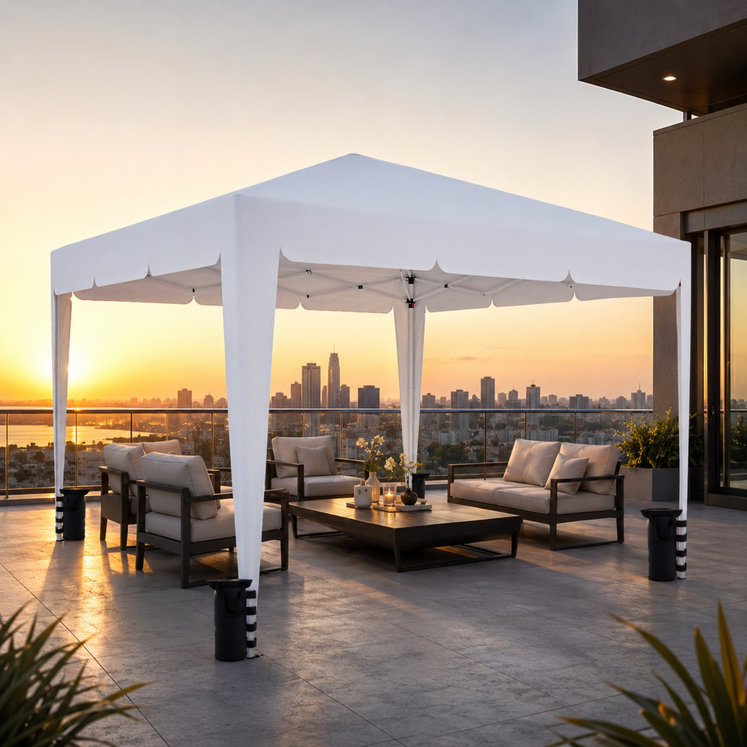 Gazebo Pieghevole Impermeabile 3 x 3 M Da Giardino Con 4 Sacche Pesi Sacca Trasporto Chiusura Fisarmonica Struttura Acciaio Copertura 160 gr/m² Bianco
