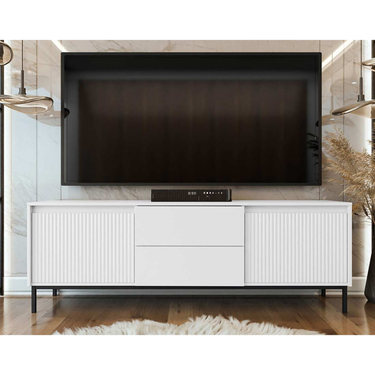 Girona - meuble tv - blanc - 2 portes et 2 tiroirs - 174 cm - Blanc