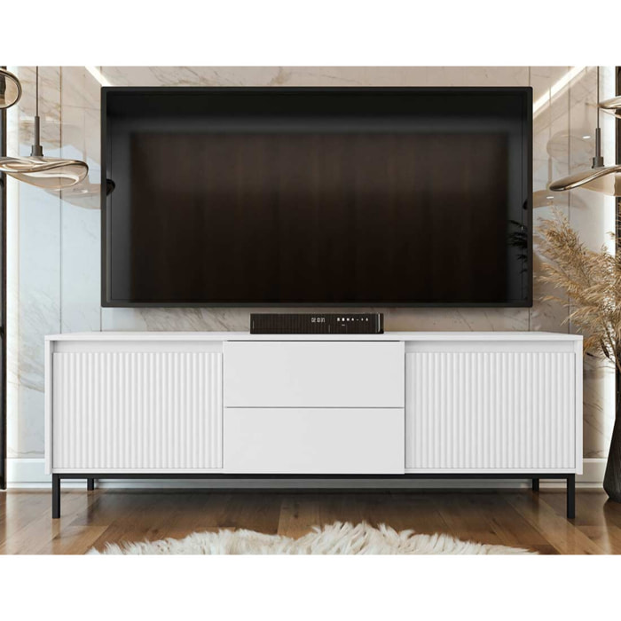 Girona - meuble tv - blanc - 2 portes et 2 tiroirs - 174 cm - Blanc