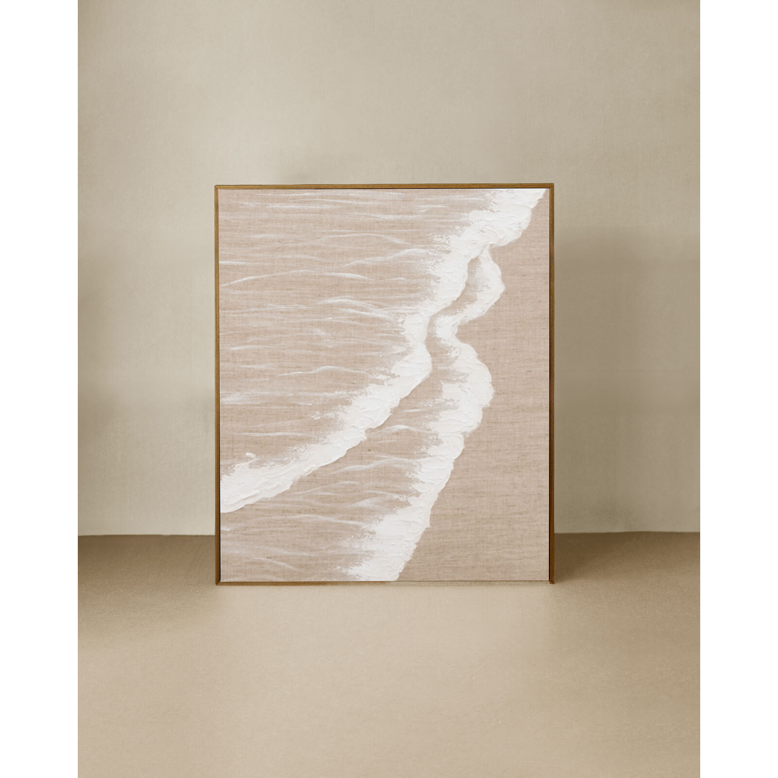 Cuadro beige y blanco decorativo sobre lino con bastidor de madera pintado artesanalmente con pintura al óleo en varias medidas