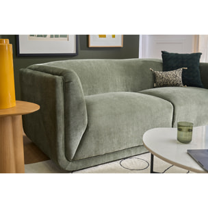 Canapé design 3 places en tissu effet velours vert kaki HOSBO