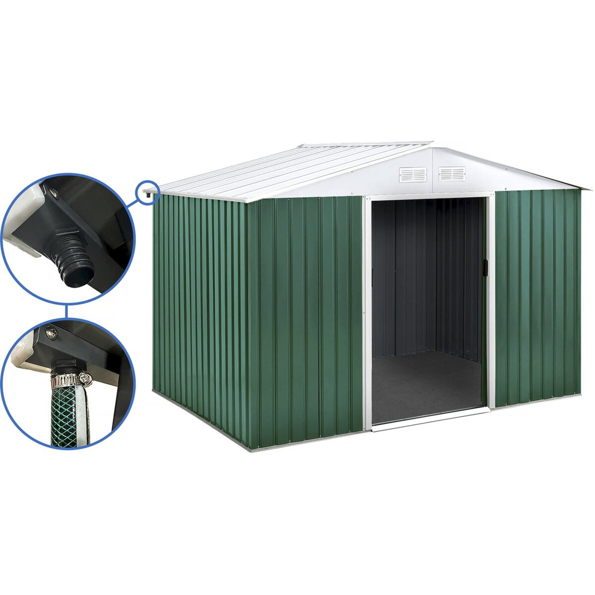 Abri de jardin métal - "Rosas " - 7,06 m² avec gouttière - Vert